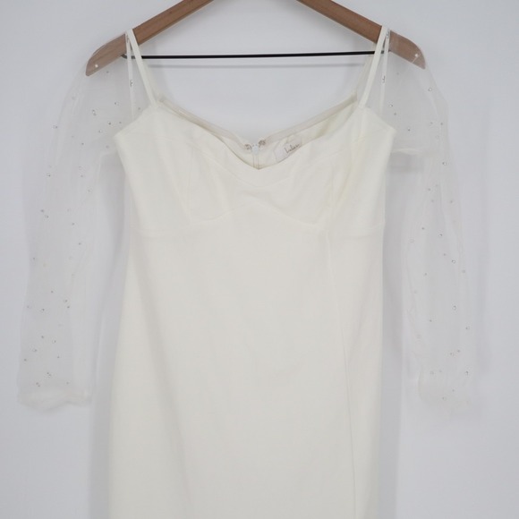Lulus Eternally Beloved Maxi Dress Womens XL White Mesh Off-the-Shoulder Pearl - Picture 4 of 9
